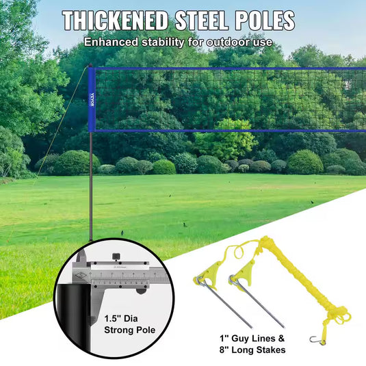 Outdoor Portable Volleyball Net System with Adjustable Height 1.5 In. Dia Steel Poles Professional Volleyball Set