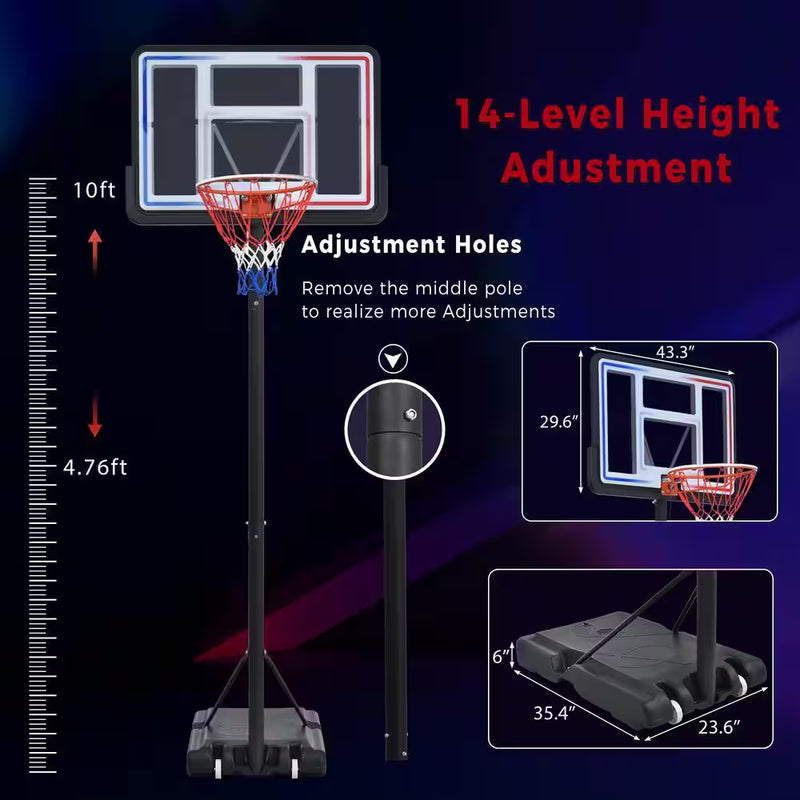 Load image into Gallery viewer, 4.76-10Ft Height Adjustable Portable Basketball Hoop Basketball System, Waterproof, Good Gift for Kid
