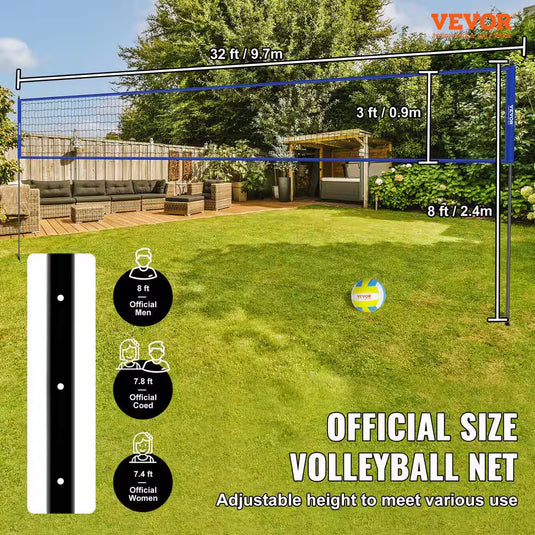 Outdoor Portable Volleyball Net System with Adjustable Height 1.5 In. Dia Steel Poles Professional Volleyball Set