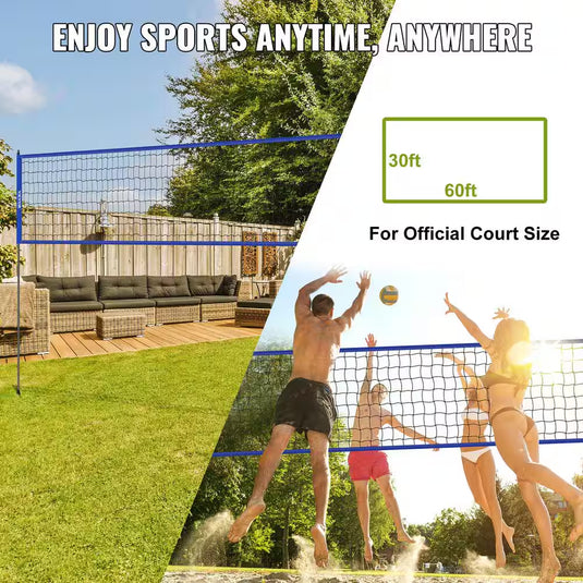 Outdoor Portable Volleyball Net System with Adjustable Height 1.5 In. Dia Steel Poles Professional Volleyball Set